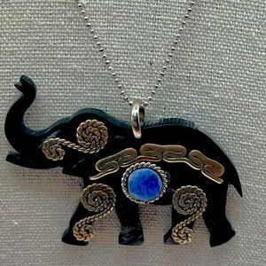 Origami Owl Elephant Pendant Necklace With Blue Stone & Silver Details.   B47